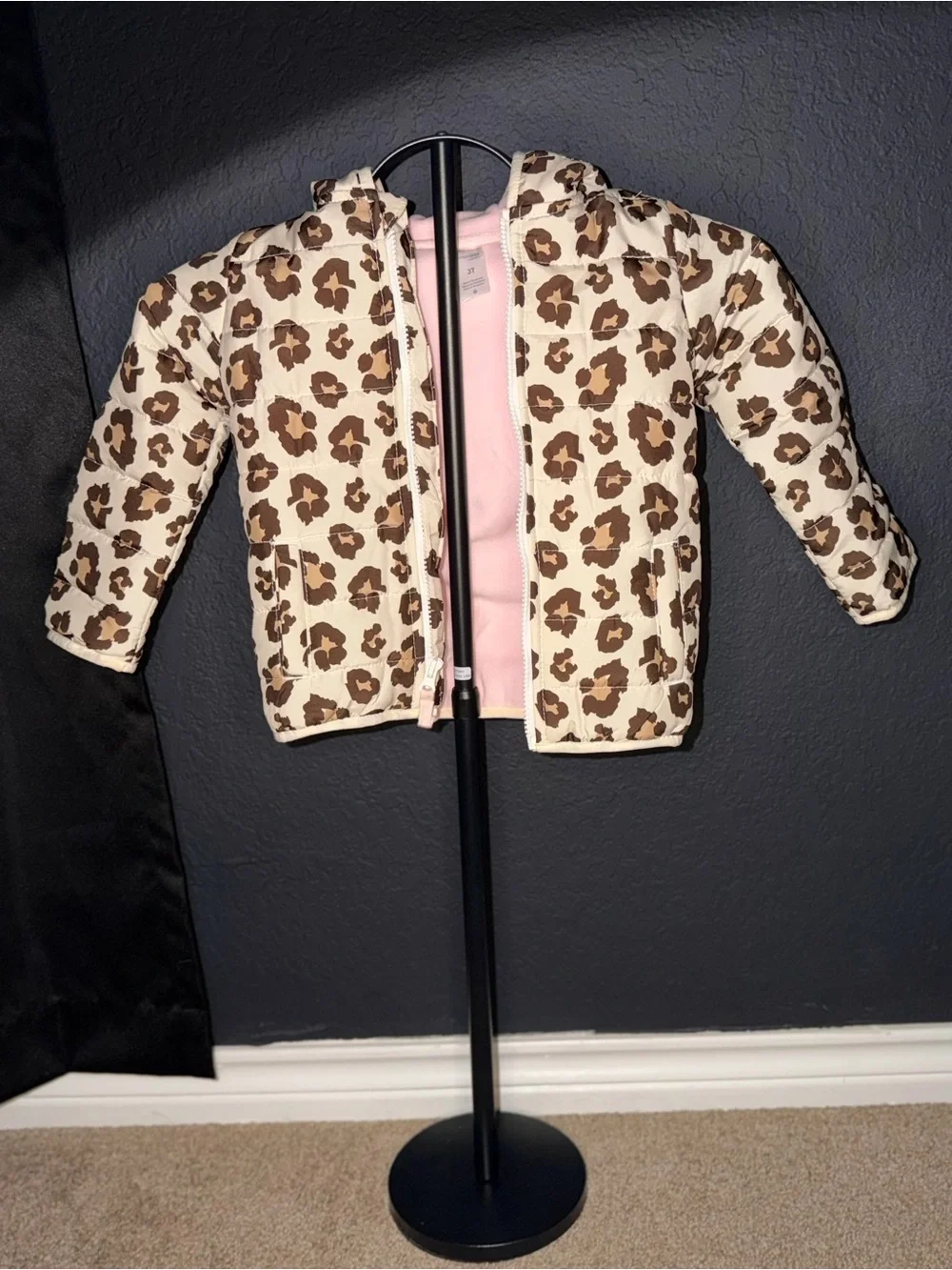 Carter's Leopard Print Puffer Jacket - Cream & Brown with Pink Lining